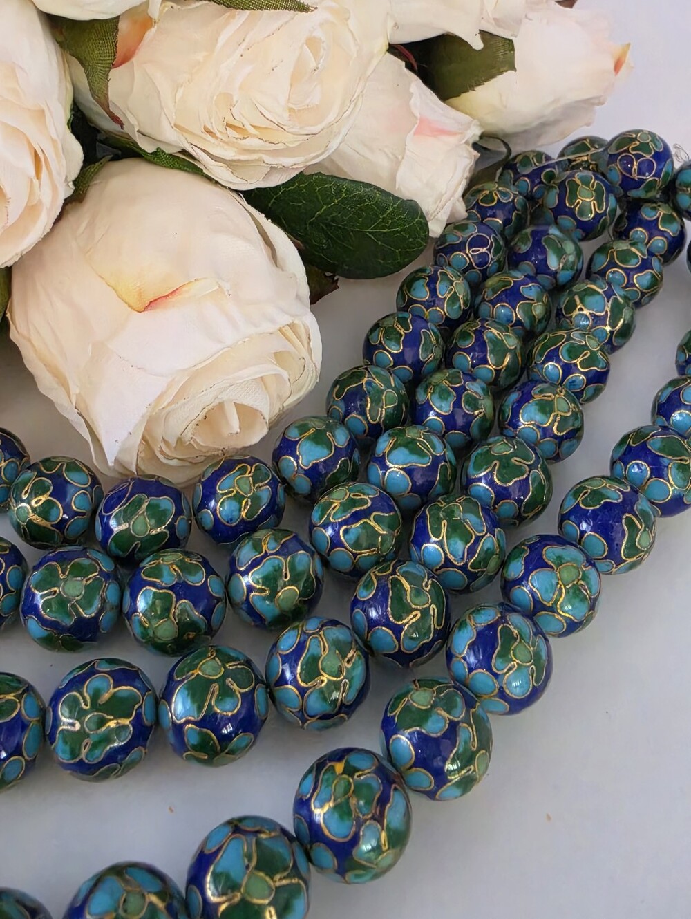 Cobalt Blue & Green 12mm Chinese Cloisonne Beads